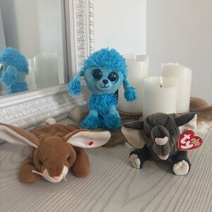 Ty Plush Trio - Blue, Brown, and Gray